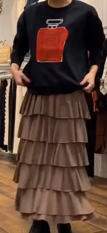 RAGS 프릴 디자인 브라운 롱 스커트