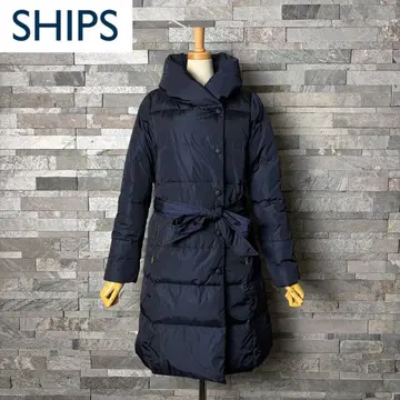 쉽스 하이 칼라 롱 다운 코트 네이비