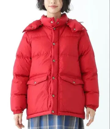 BEAMS BOY 빨간색 다운 자켓 후드 부착