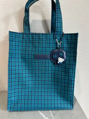 familiar 파랑 체크 토트백