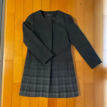 그레이 울 혼방 롱 코트 체크 무늬