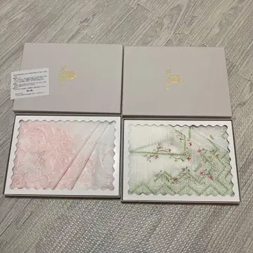자수 장식 린넨 손수건 2개 세트
