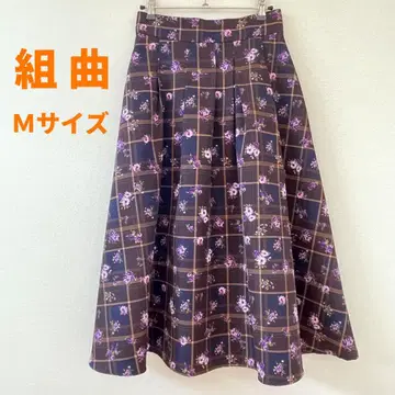 쿠미쿄쿠 꽃무늬 체크 플레어 스커트(2/M)