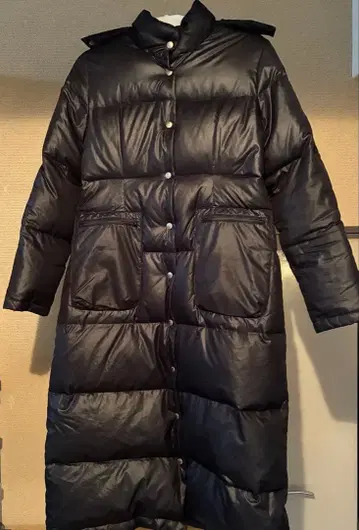 NICE CLAUP 롱 다운 코트 후드 부착 블랙