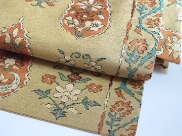 직조 나고야 오비 (꽃 문양) 얇게 반짝이는 순수 실크 새상품급