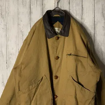 구제 워크 자켓 옷깃 절개 크루미 버튼 안감 체크 오커 빅 루즈