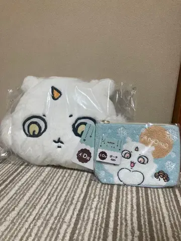 치이카와 (먼작귀) 봉제 인형 쿠션과 파우치 세트