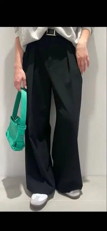 스픽앤스팬 38 블랙 더블 크로스 2턱 와이드 팬츠