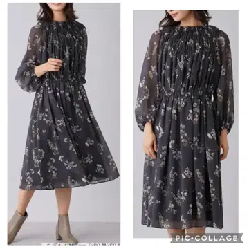 레리안 미사용 화이트 라벨 플라워 무늬 개더 원피스 그레이 계열