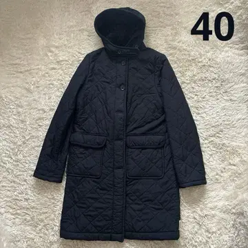 트래디셔널 웨더웨어 퀼팅 후디드 코트 네이비 보아