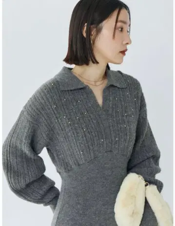 케이블 비쥬 I라인 니트 원피스 러브문