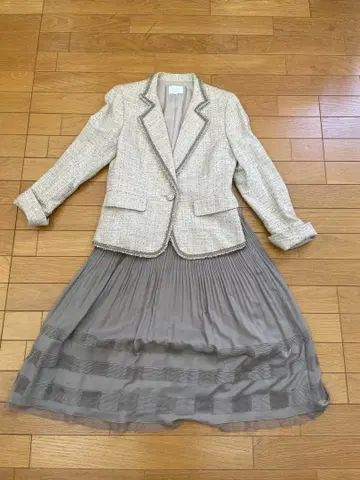 자유구 수트 베이지 트위드 자켓 스커트 M 사이즈