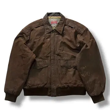 80s A-2 type 천연 가죽 가죽 자켓 밀리터리 브라운 짧은 기장