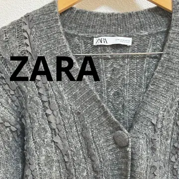 자라 가디건 V넥 싸개 버튼 긴팔 숏 기장 그레이