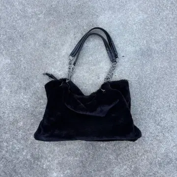 헤이세이 갸루 블랙 퍼 체인 핸드백 y2k 그런지