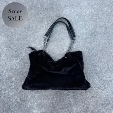 헤이세이 갸루 블랙 퍼 체인 핸드백 y2k 그런지