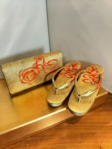 샴페인 골드 일본 의류용 일본 나막신과 백 세트