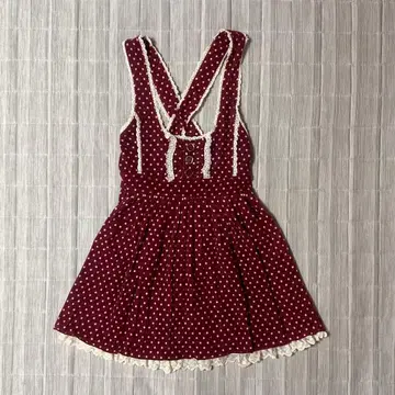 [ 새상품급 ] 와인 레드 도트 무늬 슬리브리스 원피스
