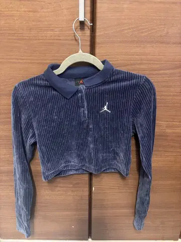 조던 네이비 크롭 긴팔 피케 셔츠 M