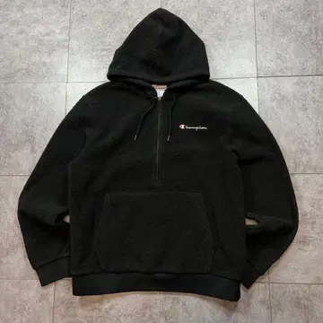 Champion 블랙 하프 지퍼 플리스 후드티