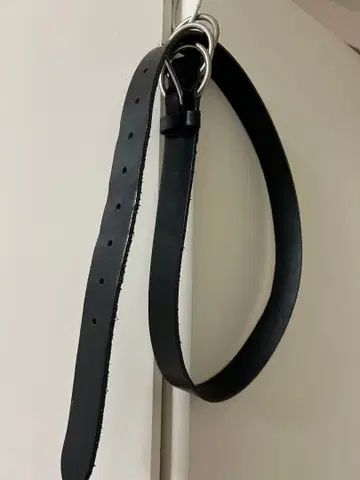 블랙 가죽 벨트 더블 링 버클