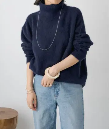 오메카시 하이넥 퍼 니트 풀오버 캐시미어 혼방