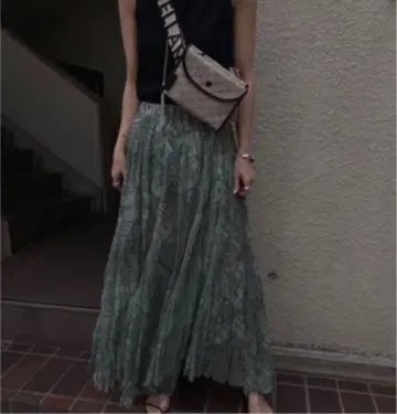 Ameri VINTAGE 그린 플리츠 롱 스커트