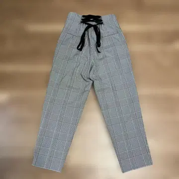 노엘라 체크 무늬 하이웨스트 팬츠 엘레강트