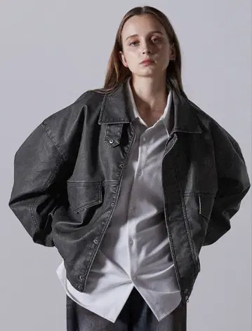 [ 택 포함 새상품 ] CLEL 빈티지 디자인 인조 가죽 블루종 XS