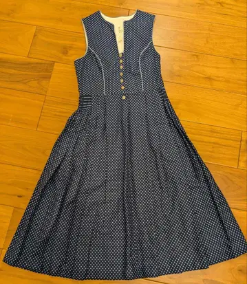 빈티지 로리안 원피스 네이비 꽃무늬 도트 무늬 슬리브리스