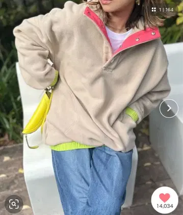 mi via loca 미비아로카 배색 플리스 보아 아노락 풀오버