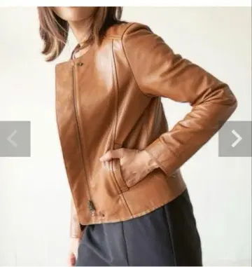 모리노각코 램 가죽 노카라 자켓 블루종 브라운