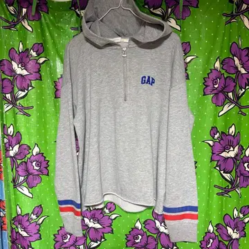 GAP 하프 지퍼 후드티 그레이 보더 여성용 M