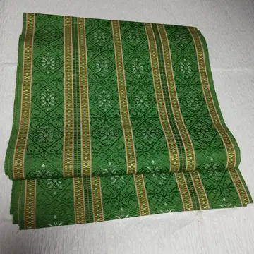 팔촌 나고야 오비 옐로우 그린 계열 줄무늬에 장식 문양