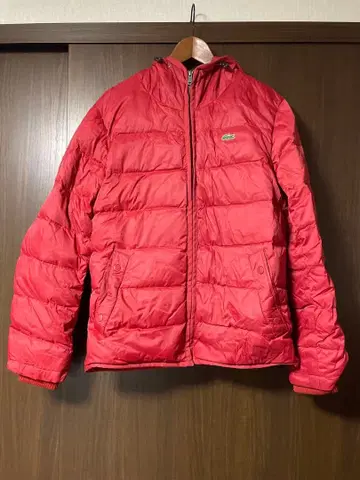 LACOSTE 후드 부착 다운 자켓 빨간색