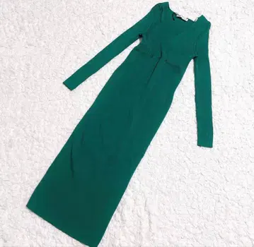 [ 새상품급 ] ZARA 리브 니트 카슈쿨 롱 원피스 그린 M