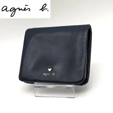 [새상품급] 에네스베 가죽 접이식 지갑 엠보 로고 하트 네이비