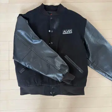 AGAN 블랙 바시티 자켓 울 가죽
