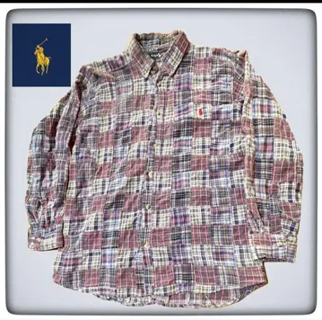 [ 명작 ] 랄프 로렌 패치워크 클레이지 패턴 체크 셔츠 M