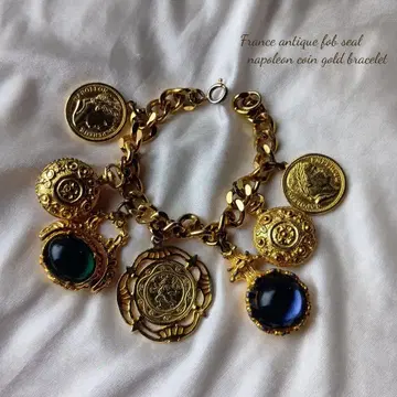 프랑스 앤티크 골드 포브 씰 코인 팔찌