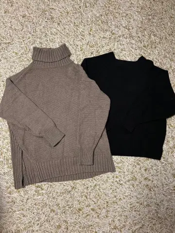 쉽스 사이드 슬릿 터틀넥 니트 2세트