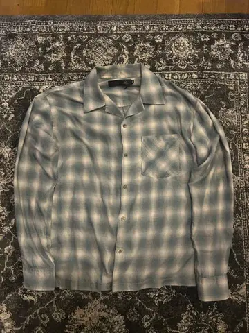 오픈 카라 체크 셔츠 옴브레 골든 사이즈 긴팔 / 빈티지풍