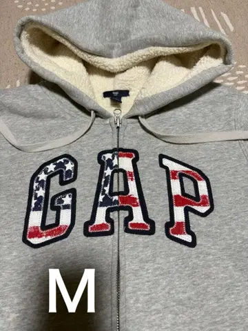 GAP 지퍼 후드티 성조기 패턴 사이즈 M 그레이