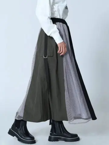 LASUD 메쉬 이소재 믹스 스커트