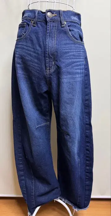 리디 밑단 프린지 커브 데님 팬츠 블루 S