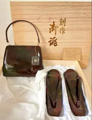 [ 미사용품 ] 기모노 가방 조리 세트 츠가루 칠 최고급 에나멜