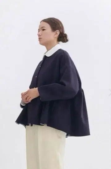 yori 더블 크로스 와이드 자켓 네이비