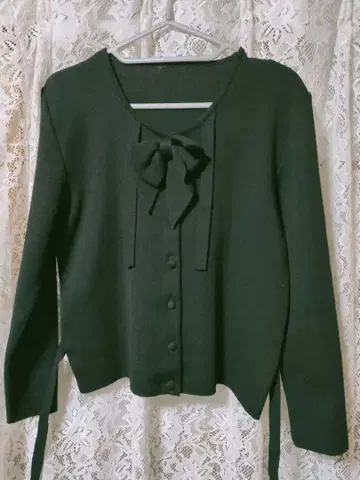 핑크하우스 리본 포함 블랙 가디건