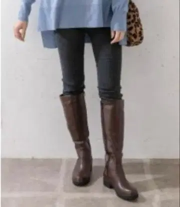 브라운 롱 부츠 합성 피혁