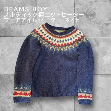BEAMS BOY 노르딕 무늬 니트 스웨터 페어아일 스웨터 네이비